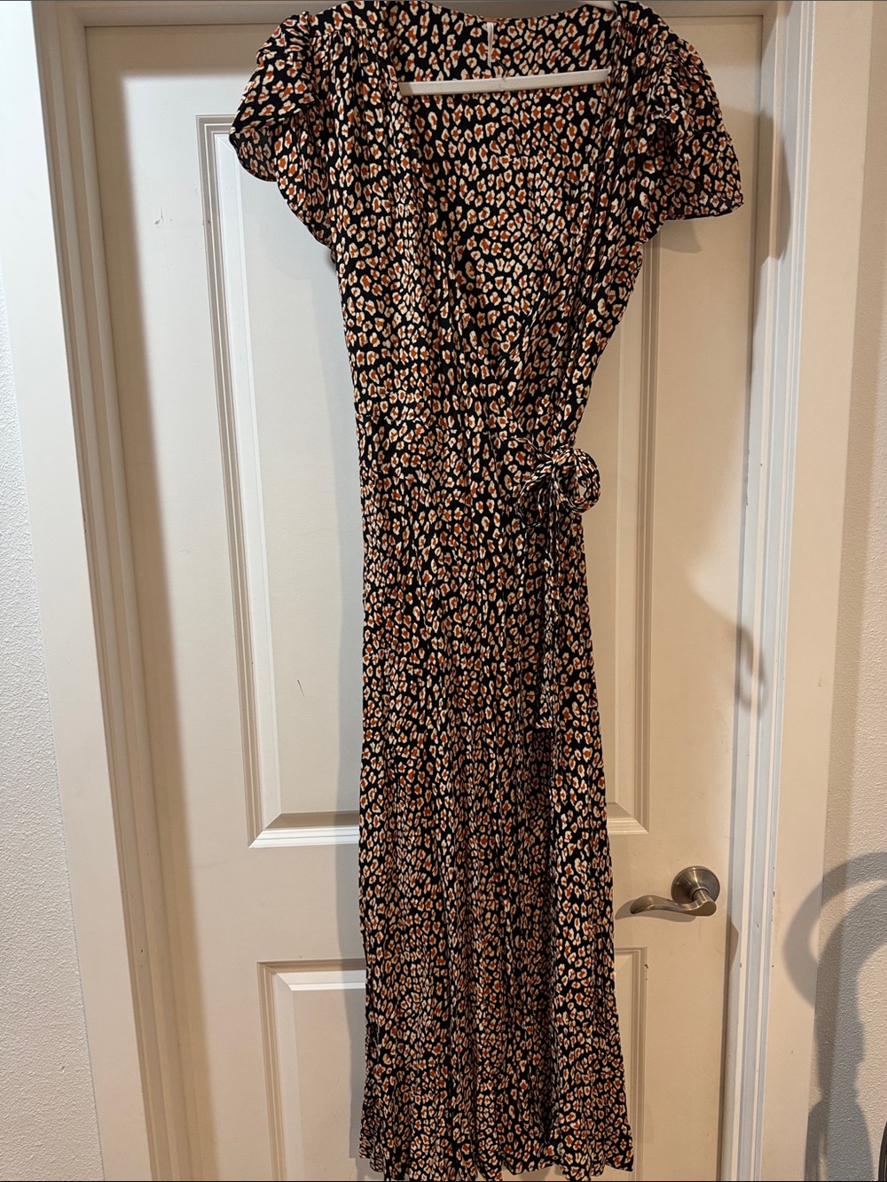 Free People Black Maxi Dress with Tan Leopard Print